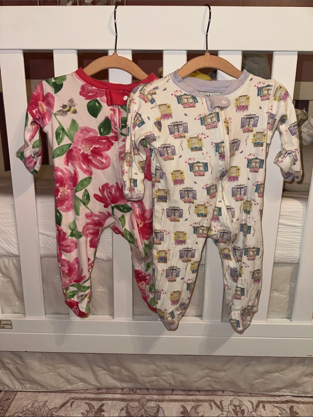 🐝BUNDLE: Floral Pink & Cream Baby One-Piece Set - Soft Printed Footed Pajamas